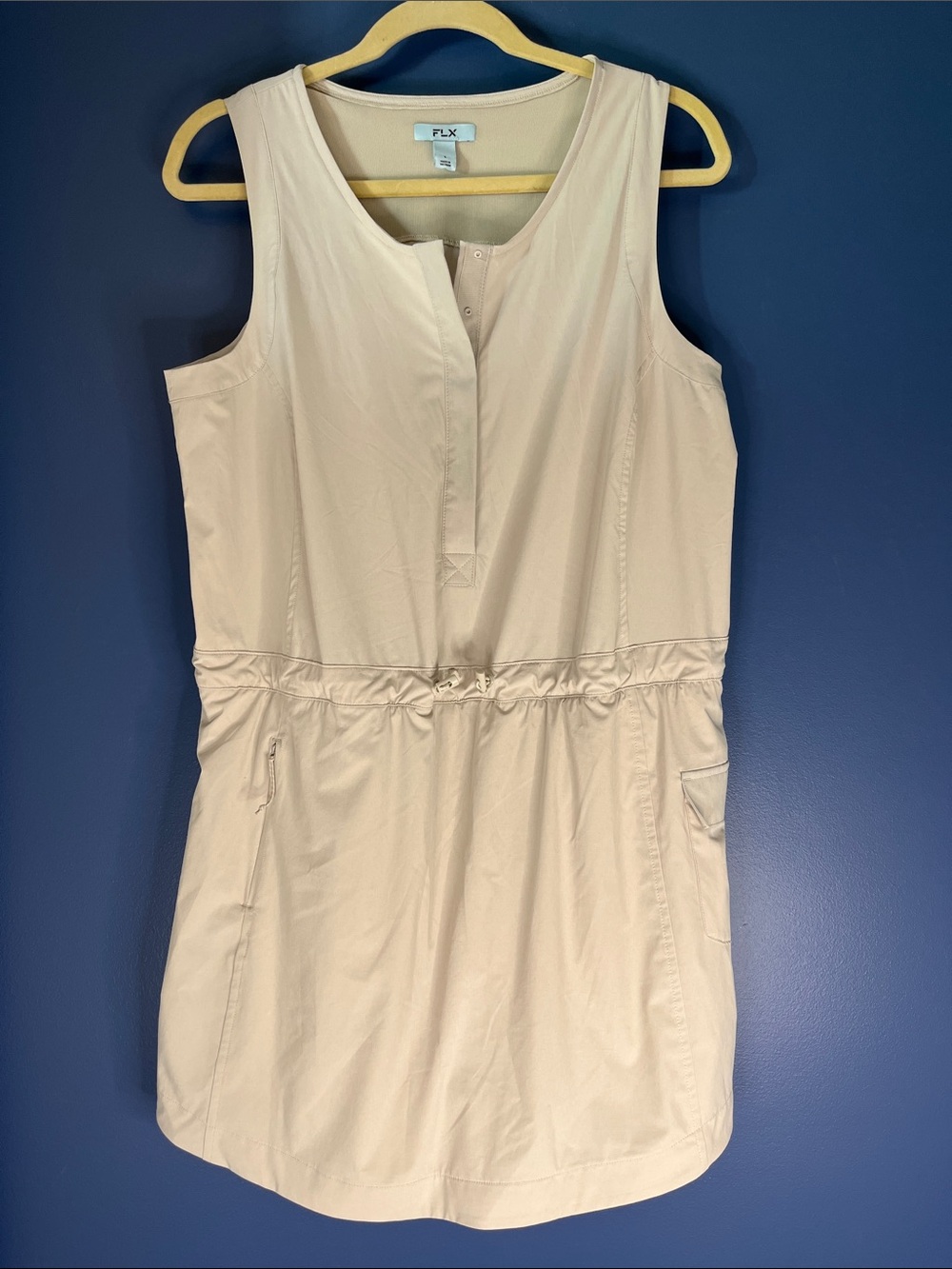 FLX Kohls L Beige Sleeveless Utility Hiking Athletic Dress w Pockets & shorts